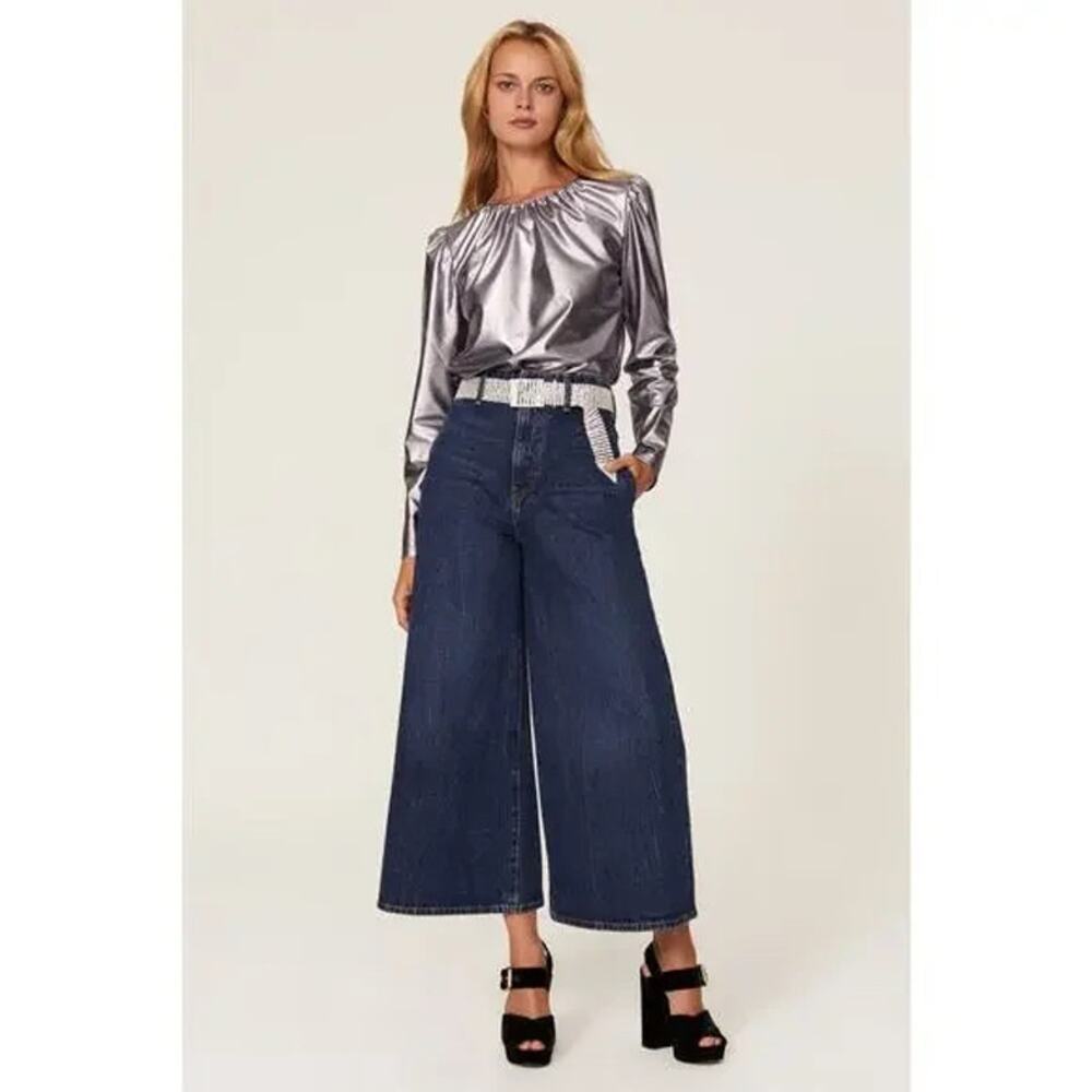 Derek Lam Kary Top Silver Metallic Pleated Pullover Long Sleeve Sz 46 / 10 Us View 2